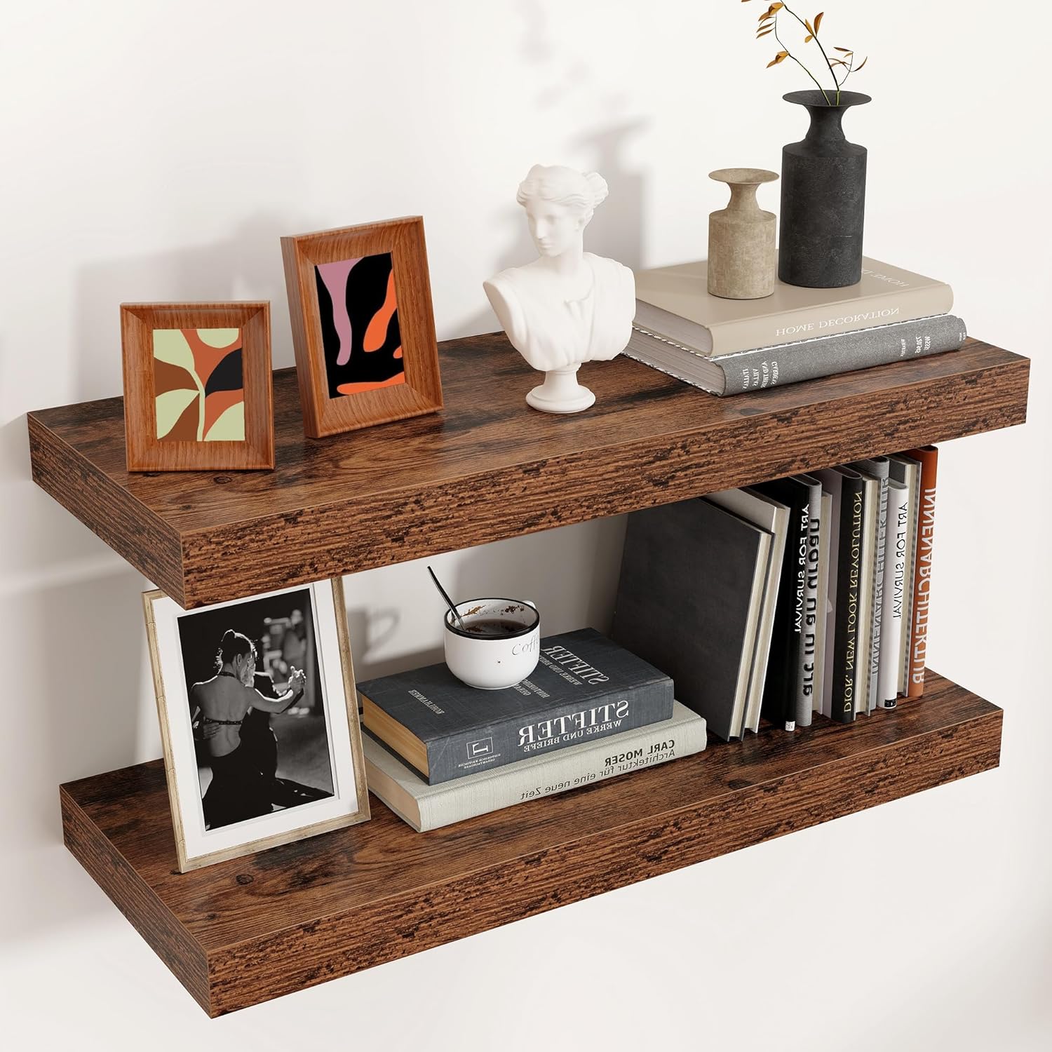 Floating Shelves - 2 Large Wall Mounted Shelves with Invisible Brackets, Long Wood Floating Wall