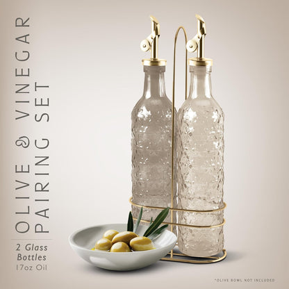 COOK WITH COLOR Glass Olive Oil Bottle Dispenser - 2 Pack- 17oz Oil and Vinegar Cruet - Olive Oil
