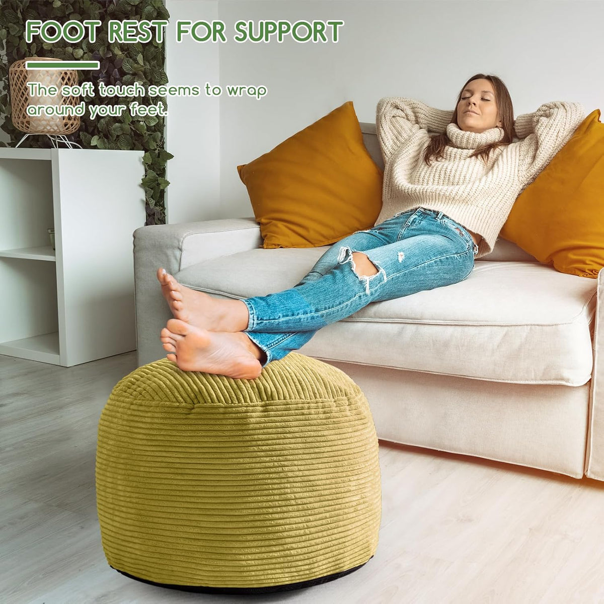 HIGOGOGO Round Stuffed Pouf Ottoman, Corduroy Poufs with Foam Chunk Filling, Furry and Fluffy Pouf