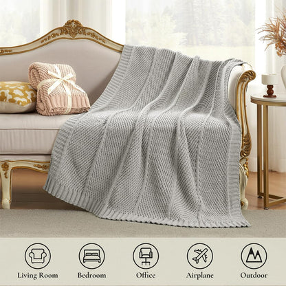 Amélie Home Chenille Knit Throw Blanket for Couch, Chevron Texture Decorative Soft Blanket for