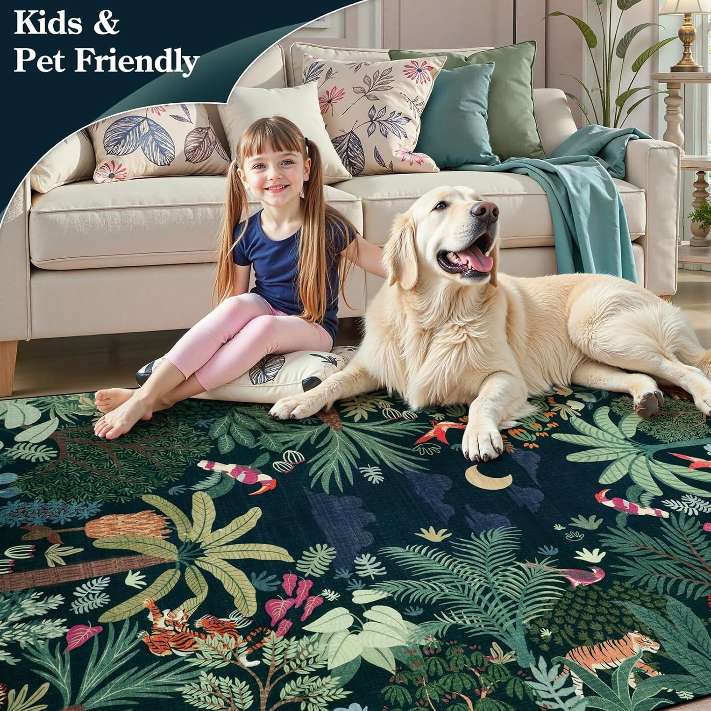 LIVEBOX 6x9 Jungle Dark Rug Dining Room Rugs for Under Table, Soft Modern Green Rugs for Living