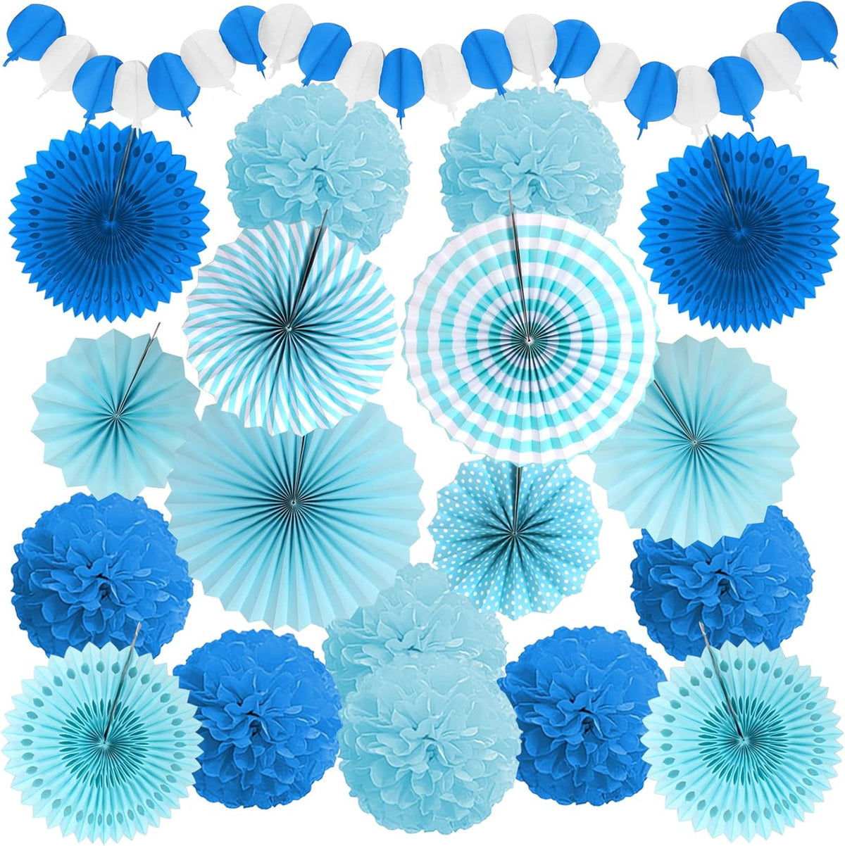 Party Decorations, Blue Papar Fans Pompoms Garlands for Men Boy Fathers Day Graduation Bachelorette