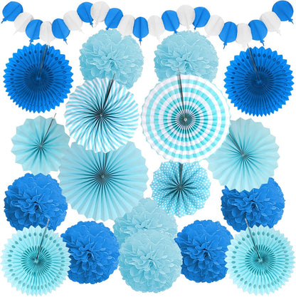 Party Decorations, Blue Papar Fans Pompoms Garlands for Men Boy Fathers Day Graduation Bachelorette