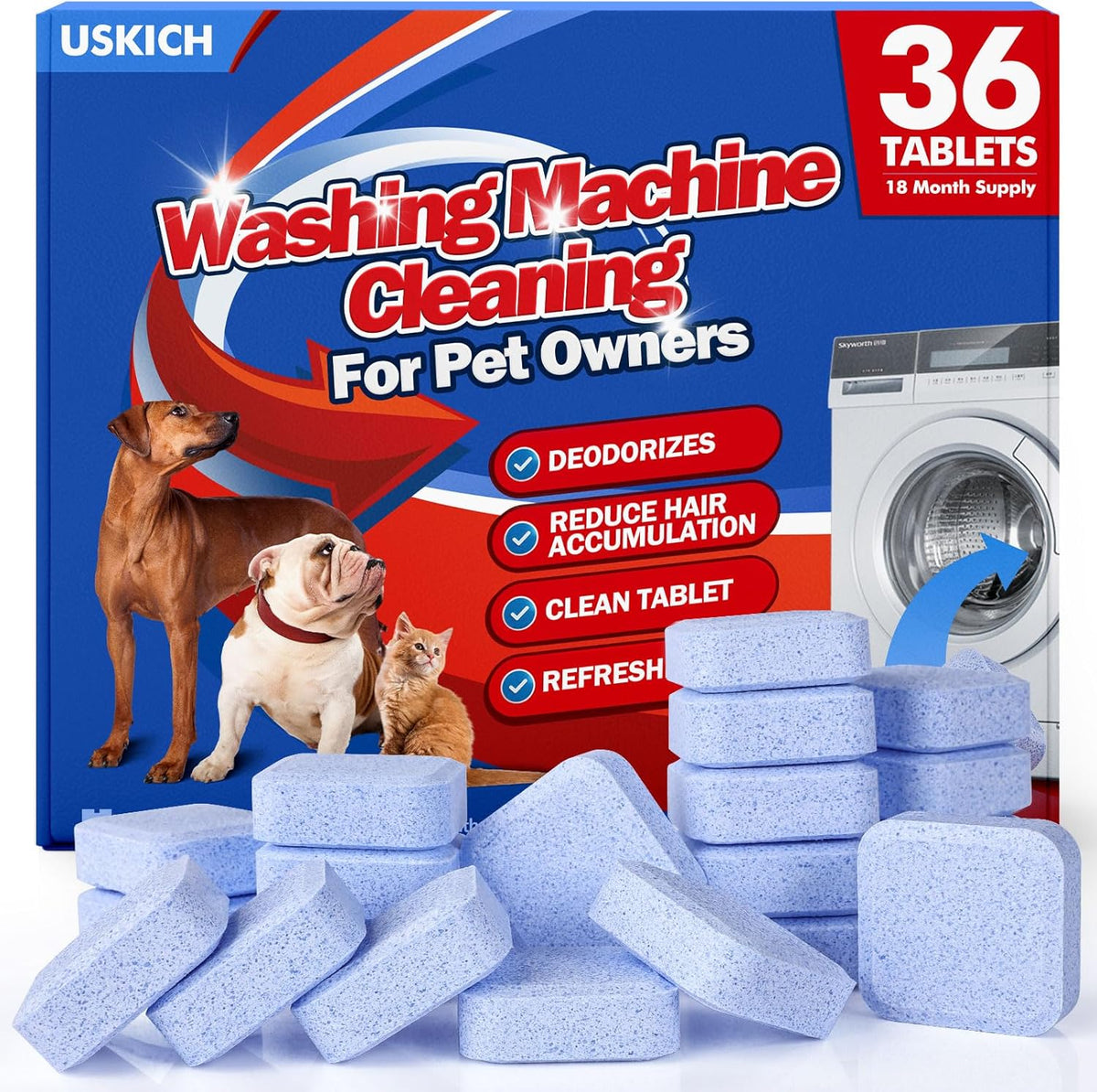 36Pack Washing Machine Cleaner Tablets-18 Month Supply,Washer Machine Cleaner Formulated For Pet