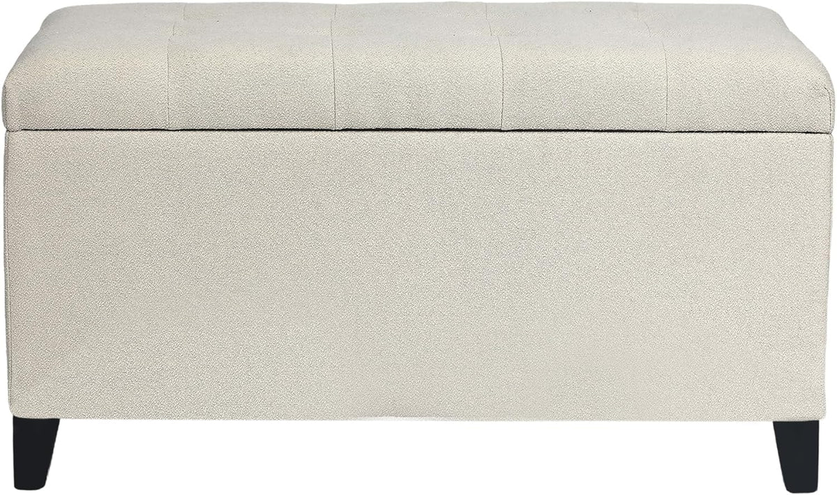 Asense Storage Ottoman Bench, Tufted Fabric Upholstered End of Bed Bench with Safety Hinge Wooden