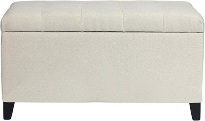 Asense Storage Ottoman Bench, Tufted Fabric Upholstered End of Bed Bench with Safety Hinge Wooden