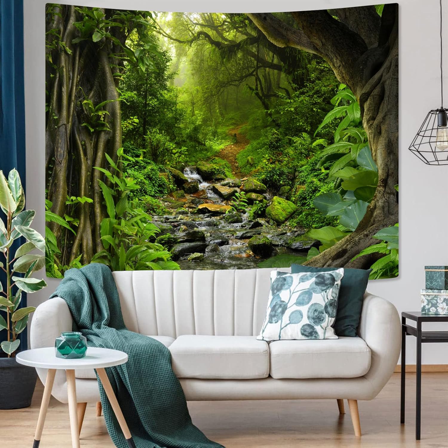 AMM Green Rainforest Tapestry Nature Forest Tapestry for Bedroom Aesthetic Misty Tropical Jungle