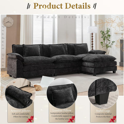 URRED Modular Sectional Sofa Comfy Cloud Couch, Modern Chenille Sofa Sleeper Deep Seat Couches with