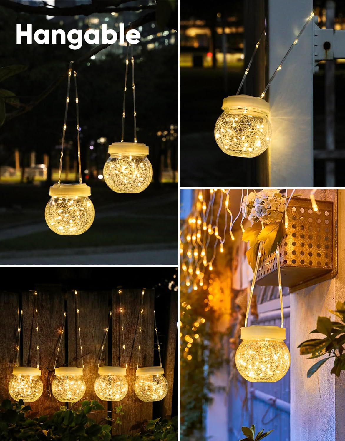 Solar Lantern Solar Lights Outdoor Waterproof 6-Pack, Solar Powered Hanging Lights Cracked Glass