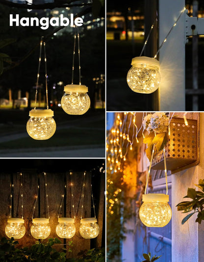 Solar Lantern Solar Lights Outdoor Waterproof 6-Pack, Solar Powered Hanging Lights Cracked Glass