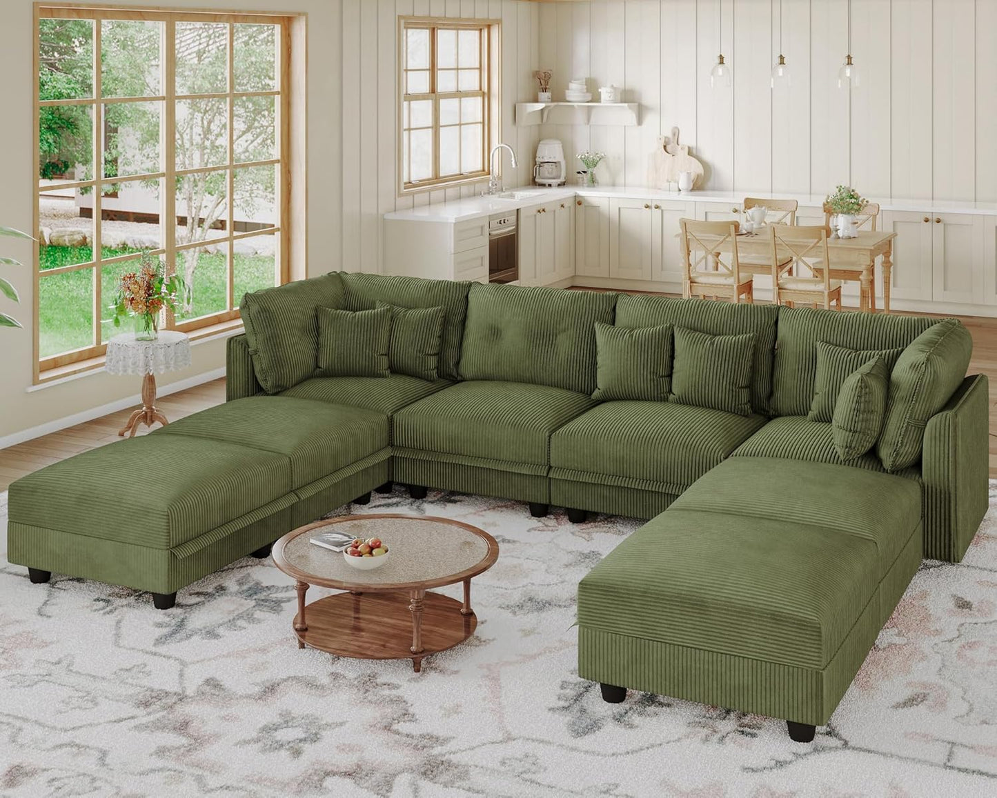 LLappuil Modular Sectional Sofa with Storage Seats, Corduroy Convertible Modular U Shaped Sectional