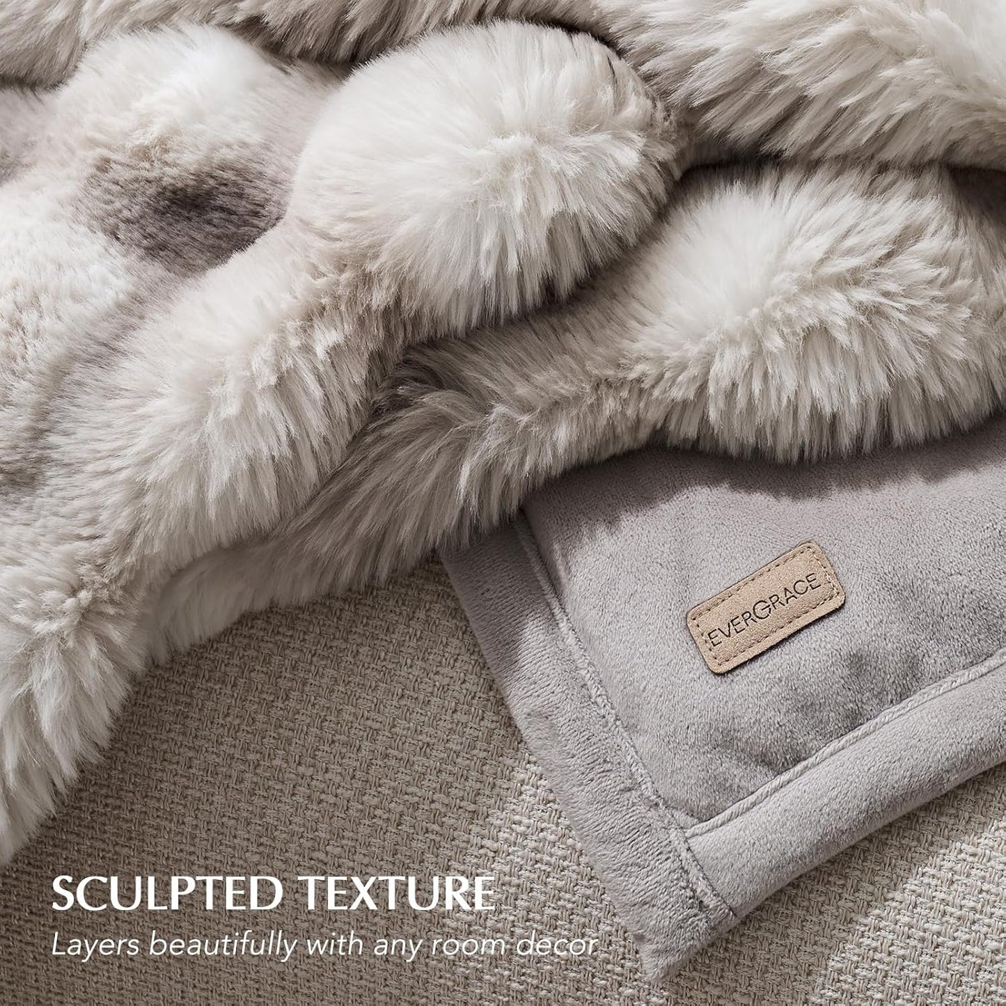 EVERGRACE Ultra Soft Luxury Fluffy Ridgeline Faux Rabbit Fur Throw Blanket, Thick Warm Bubble Throw