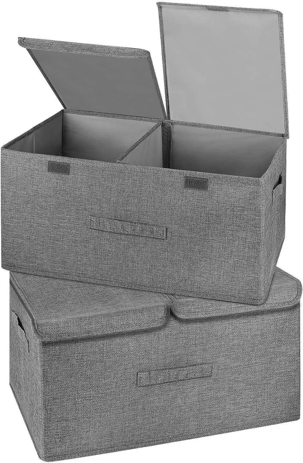 2 Pack Large Storage Boxes with Lids and Handles, Collapsible Linen Storage Bins Organizer