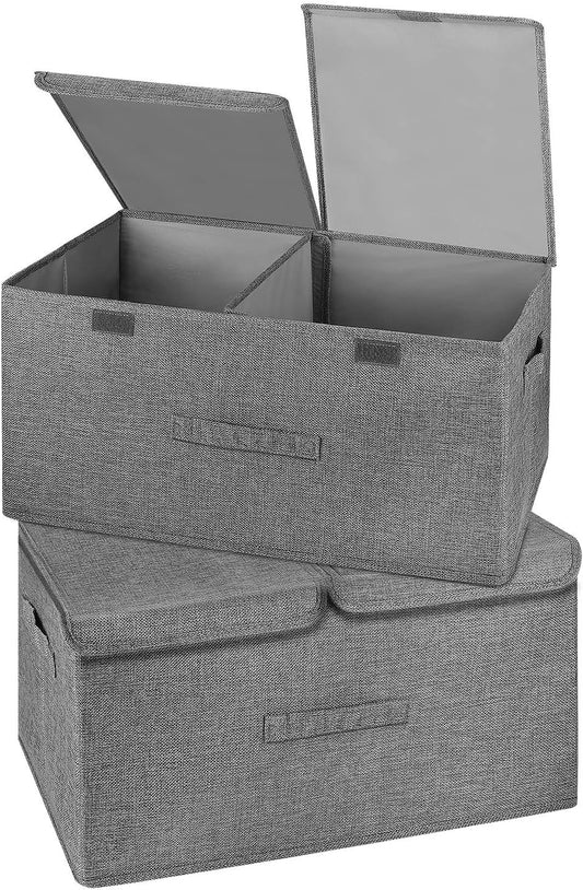 2 Pack Large Storage Boxes with Lids and Handles, Collapsible Linen Storage Bins Organizer