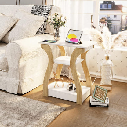 End Table Set of 2 with Charging Station, Side Table with USB Ports and Outlets, Nightstand, 3 Tier