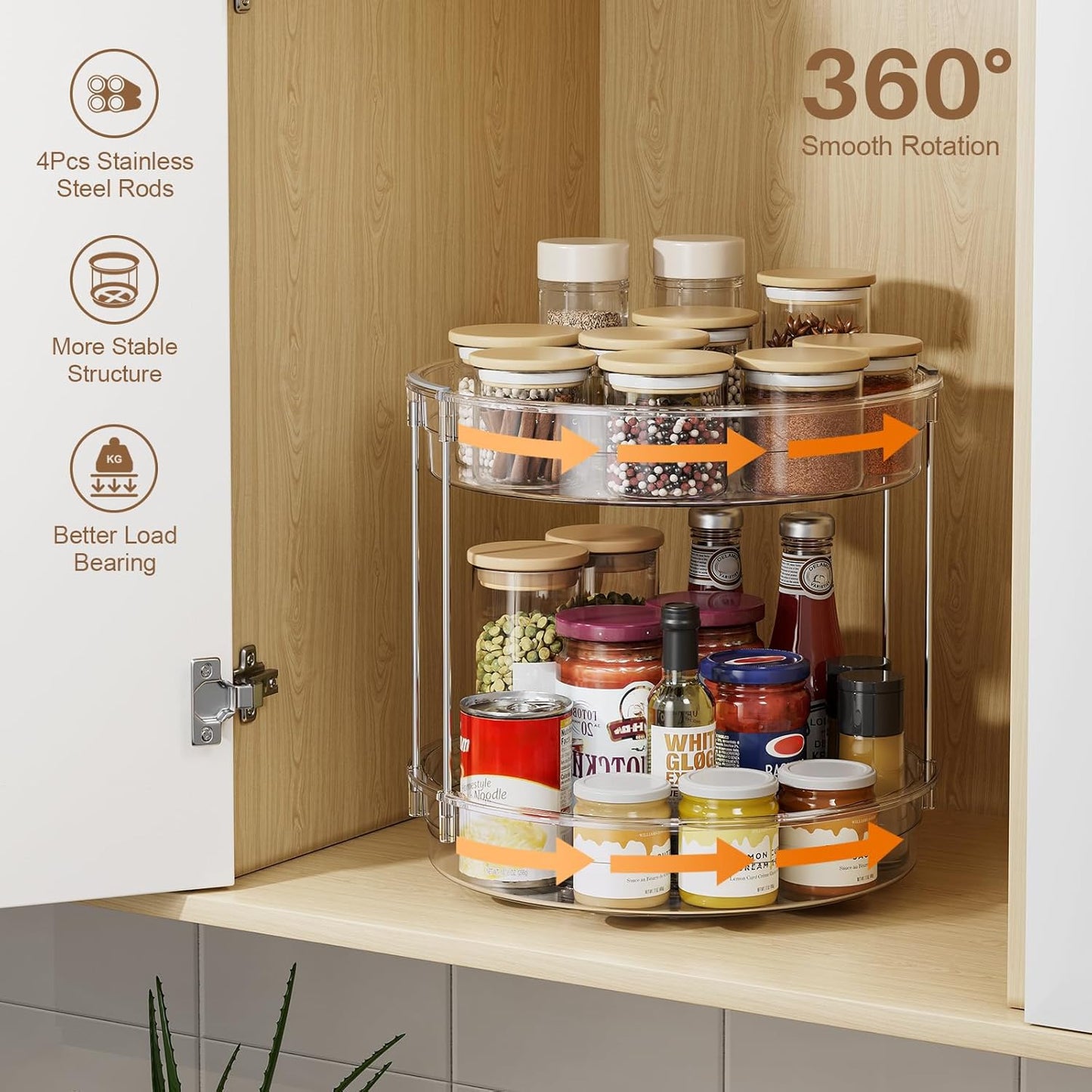 LAMU 2 Pack 2 Tier Lazy Susan Turntable Organizer 12inch Rotating Spice Rack Organization for