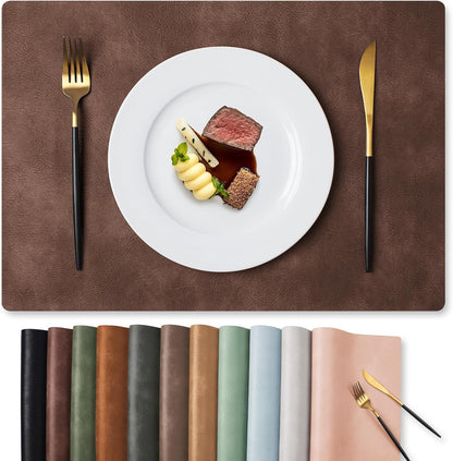 MOSAYT Vinyl Placemats Set of 8-12 X 17 Inch - Faux Leather 100% Waterproof Oil-Proof Wipeable PU