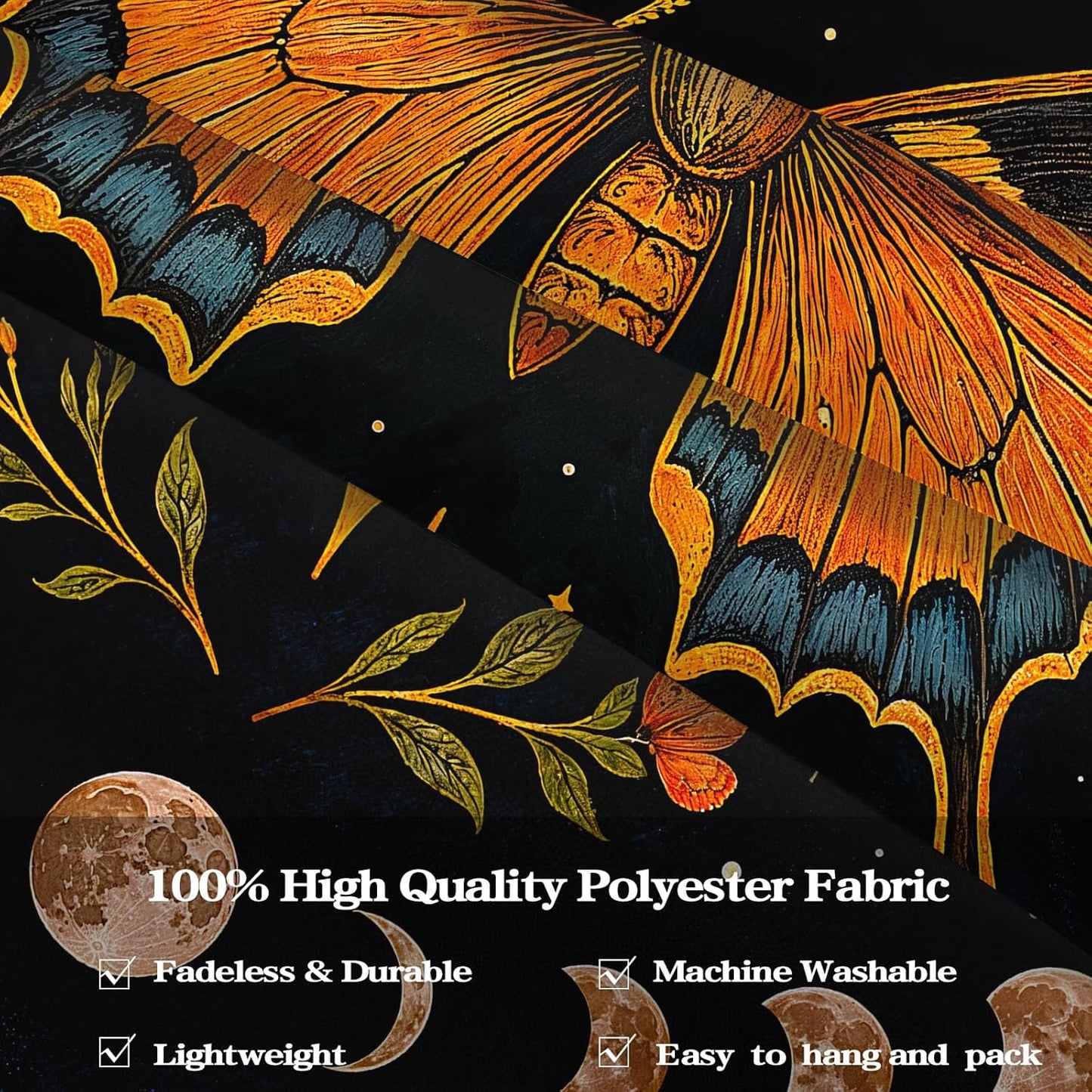 Lunerfex Moon Phase Butterfly Floral Wall Tapestry, Celestial Botanical Tapestries for Room Decor