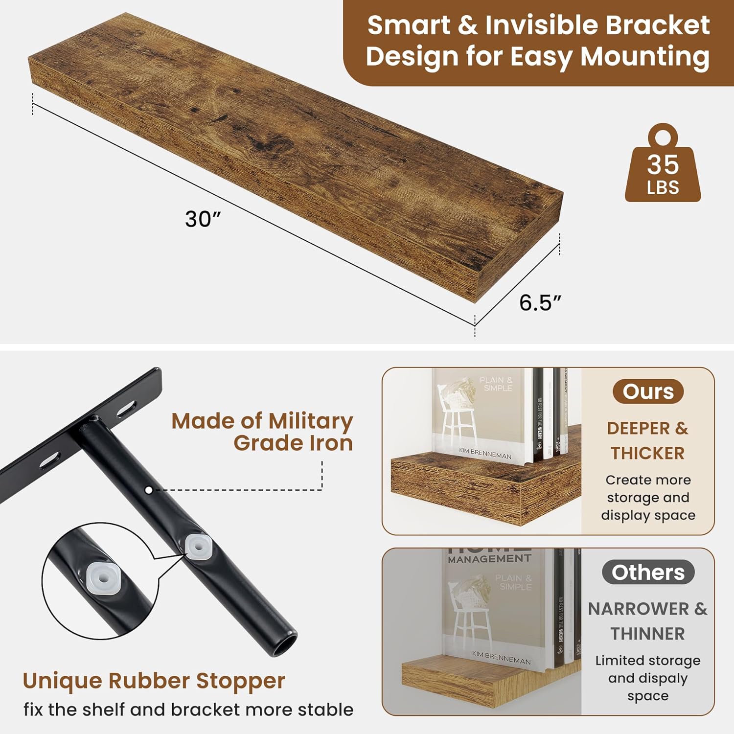 fuqing Floating Shelves for Wall, Bathroom Shelf Wall Mounted for Storage, Shelves with Invisible