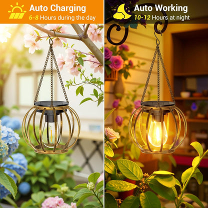 KOOPER Solar Lanterns Outdoor Waterproof, 4 Pack Upgraded Bronze Metal Hanging Solar Lights Outdoor
