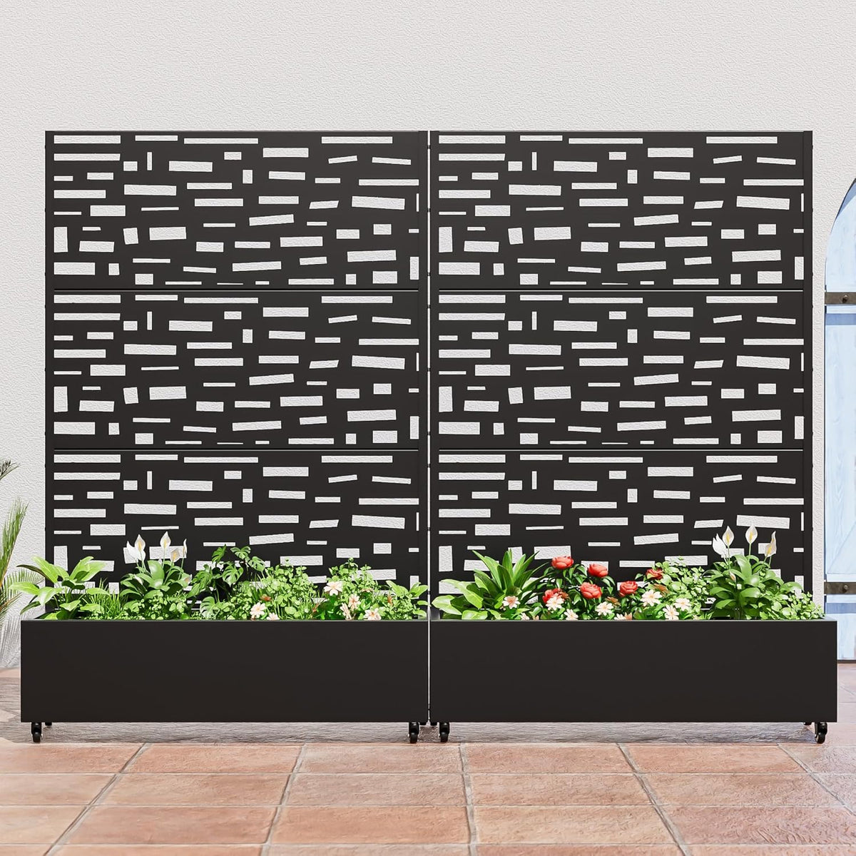 Casaphoria Metal Raised Garden Bed with Trellis and Wheels, 72"x47"x16" Planter Box for Climbing