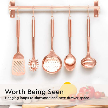 Copper Cooking Utensils Set – 5-Piece Rose Gold Stainless Steel Kitchen Tools for Cooking and