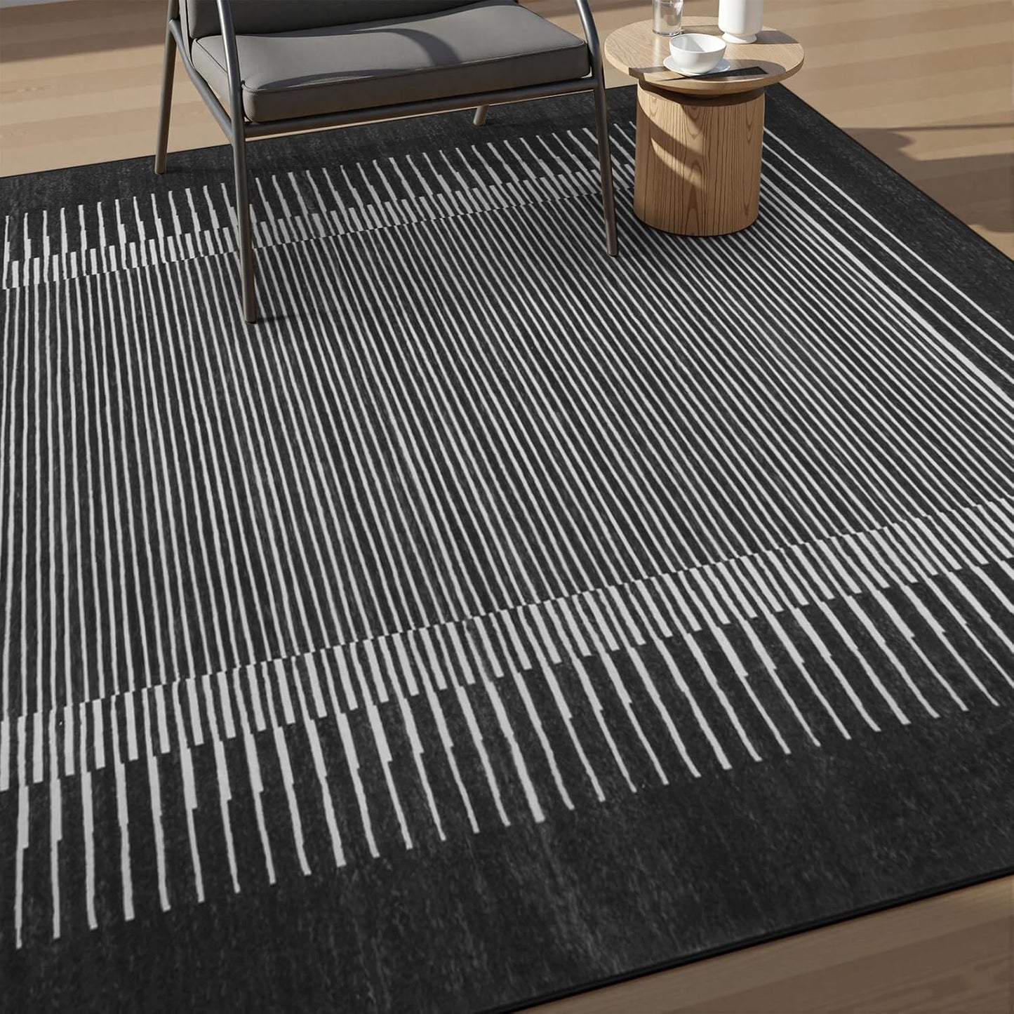 Wonnitar Washable Striped Black Runner Rug for Hallway 2'6"x8', Non-Slip Kitchen Runner Rug, Low