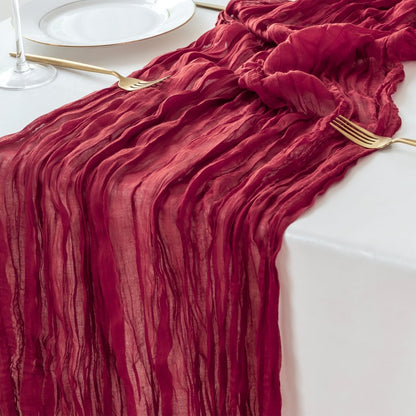 Sioloc Burgundy Red Cheesecloth Table Runner Fall Autumn Decor for Home 10ft Table Cloth for