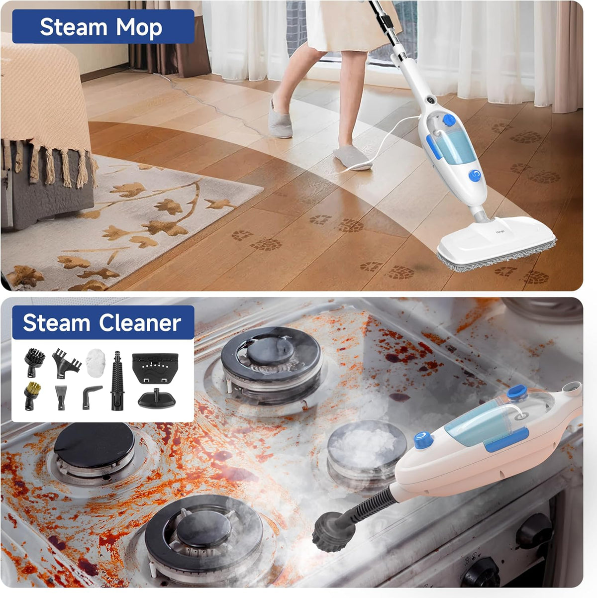 Steam Mop for Floor Cleaning, 10in1 Multi Purpose Handheld Steamer Cleaner Detachable for Vinyl