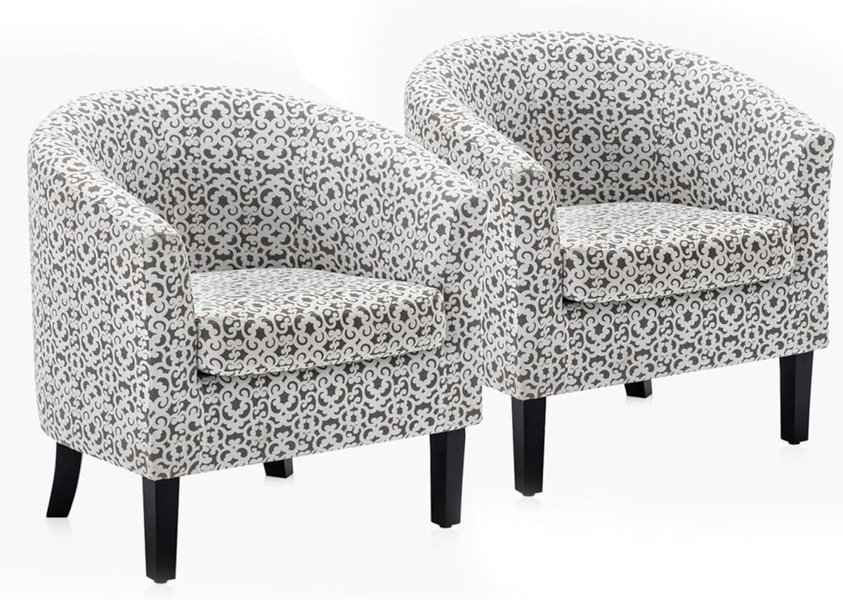 BELLEZE Accent Barrel Chair Set of 2, Linen Round Chair Club Tub Sofa Corner Chair with Flared Legs