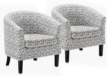 BELLEZE Accent Barrel Chair Set of 2, Linen Round Chair Club Tub Sofa Corner Chair with Flared Legs