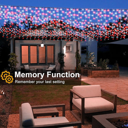 33ft Red and White Christmas Lights, 400 LED Icicle Lights for Outside, Clear Wire Connectable
