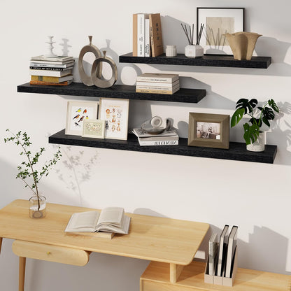 Black Floating Shelves 48 Inch Long, 8 Deep Floating Shelves for Wall, Rustic 48" Long Fireplace