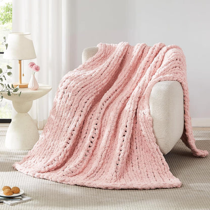 L'AGRATY Chunky Knit Blanket Throw: 72''x84'' Chenille Chunky Knitted Throw Blanket for Bed Couch
