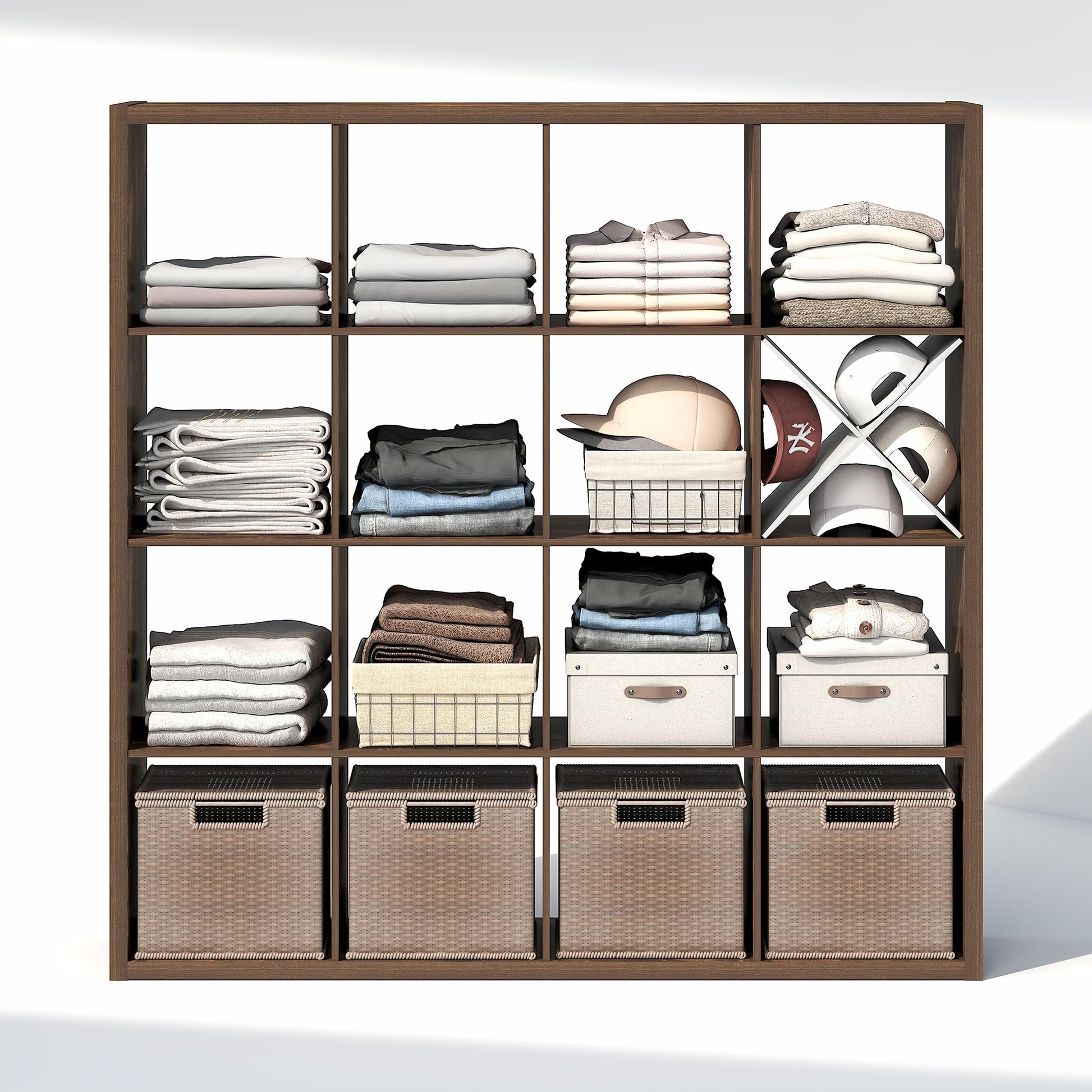 Furinno Cubic Extra Thick 16-Cube Closet Organizers and Storage, Amber Pine
