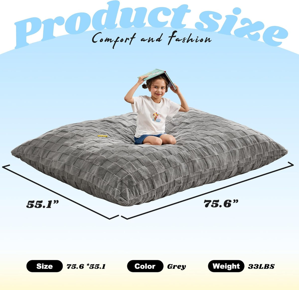 Hobestluk 3 in 1 Bean Bag Chair Giant Bean Bag Chairs for Adults with Plaid Cover Convertible Bean