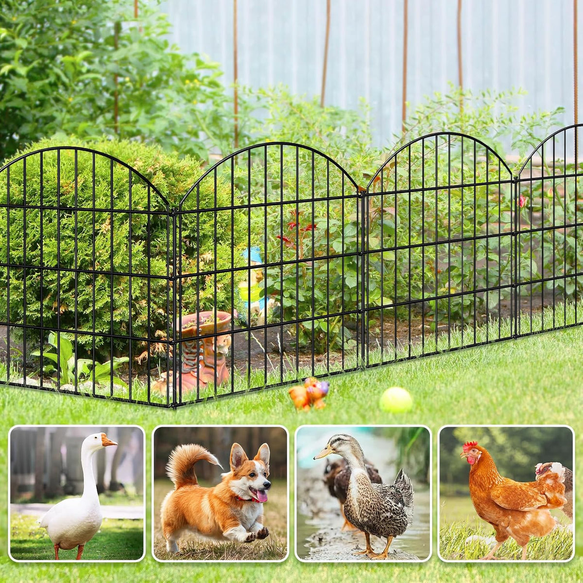Metal Garden Fence 28in (H) x 37.3ft (L), 16 Panels + 17 Stakes Dog Fences Border Fence Animal