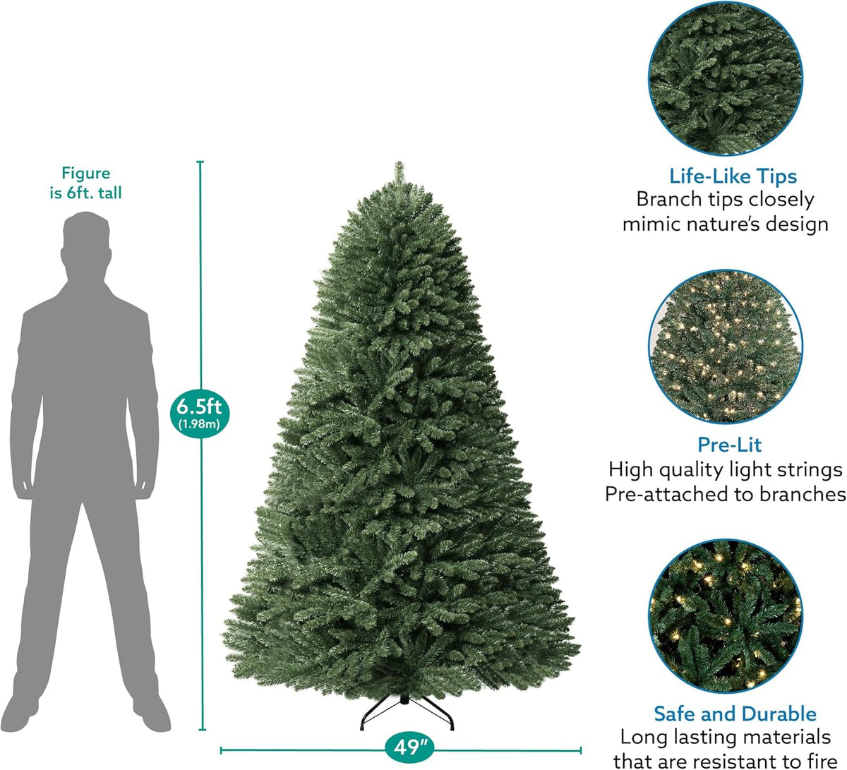 Prague 6.5ft Prelit Artificial Christmas Tree with Foot Pedal, 1197 Branch Tips, 450 Warm Lights
