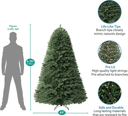 Prague 6.5ft Prelit Artificial Christmas Tree with Foot Pedal, 1197 Branch Tips, 450 Warm Lights