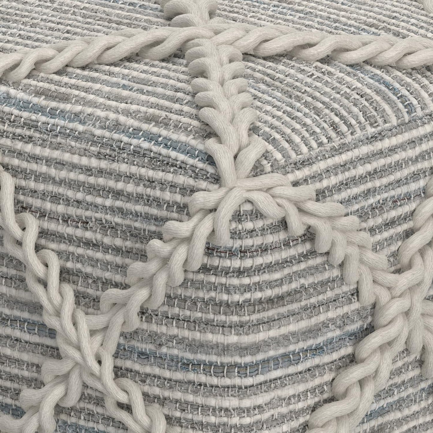 SIMPLIHOME Cowan Contemporary Square Pouf in Grey, Natural Handloom Woven for the Living Room