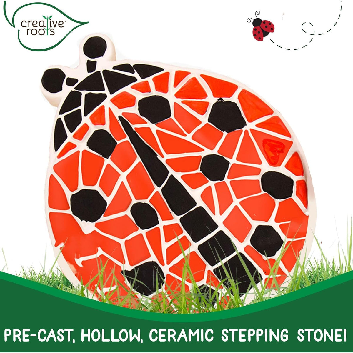 Creative Roots Mosaic Ladybug Stone, Includes 7-Inch Ceramic Stepping Stone & 6 Vibrant Paints, DIY