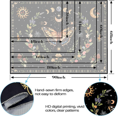 Lunerfex Boho Butterfly Tapestry Flower Moon Wall Tapestry, Moon Phases Tapestries for Bedroom Cute