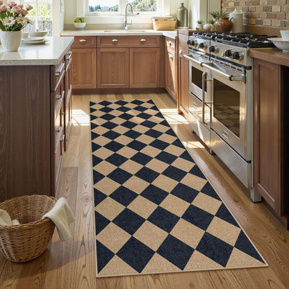 Lahome Checkered Easy Jute Runner Rug, 2x8 Hallway Kitchen Runner Rug Non Slip Washable Outdoor