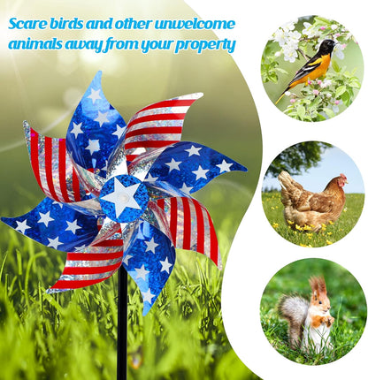 Hausse 10 Pack Reflective Pinwheels Patriotic Decorations, American Flag on Stick Wind Spinner with