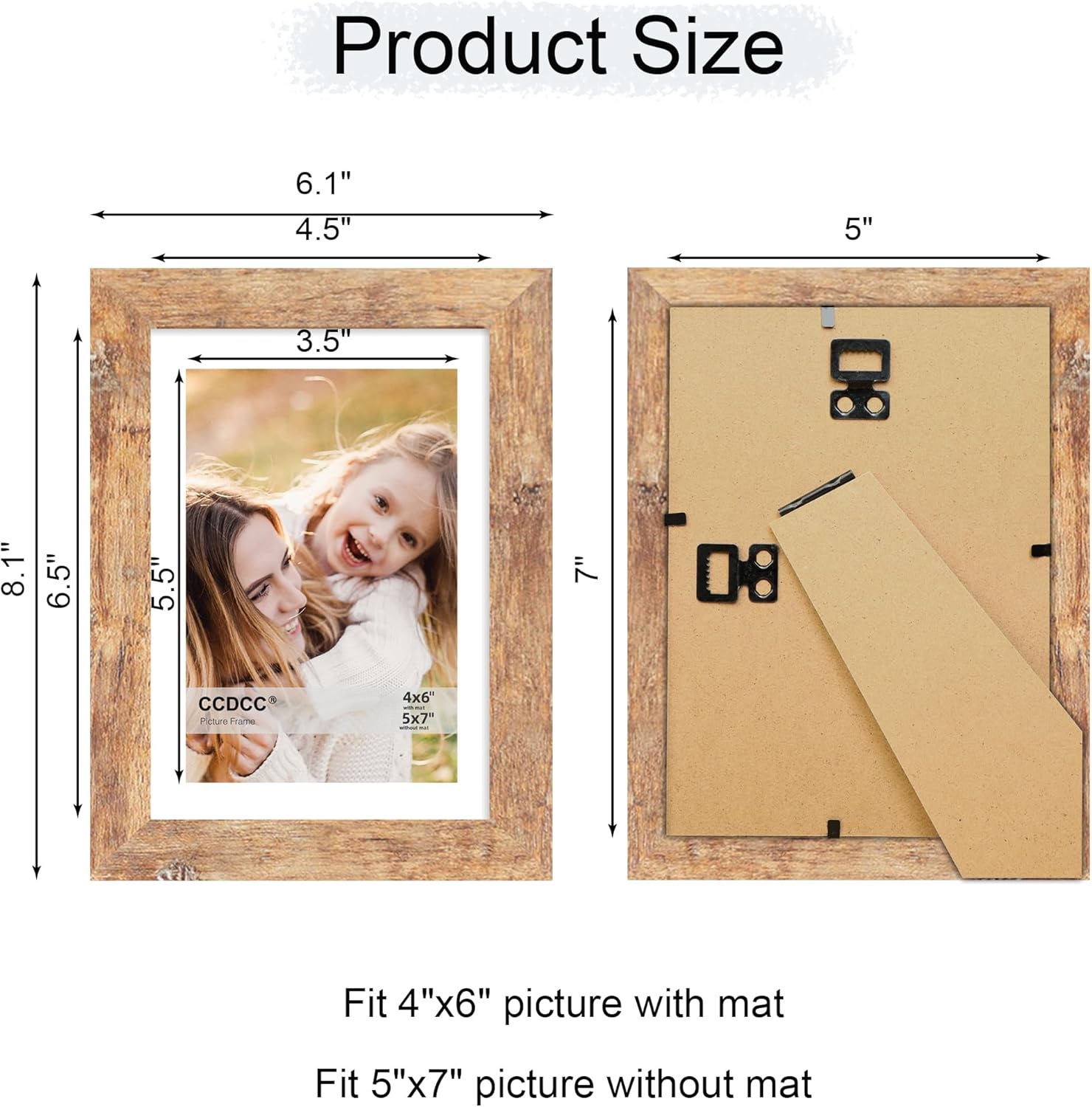5x7 Picture Frame Set of 4, 5 x 7 Wood Photo Frames with Mat for 4x6, Natural Wooden Frame with