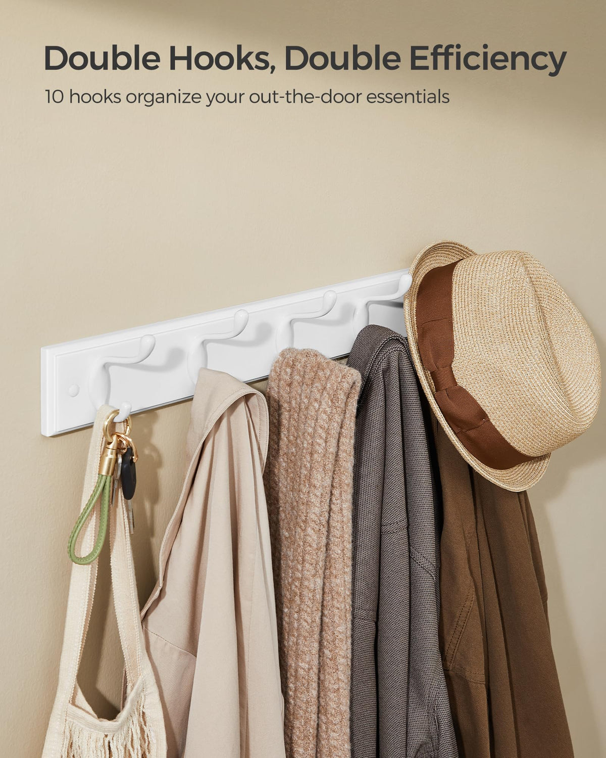 SONGMICS Wall-Mounted Coat Rack, 5 Dual Metal Hooks
