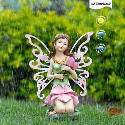 Fairy Decor, Solar Outdoor Statue, Accessories for Fairy Garden Gifts - Resin Figurine for Patio