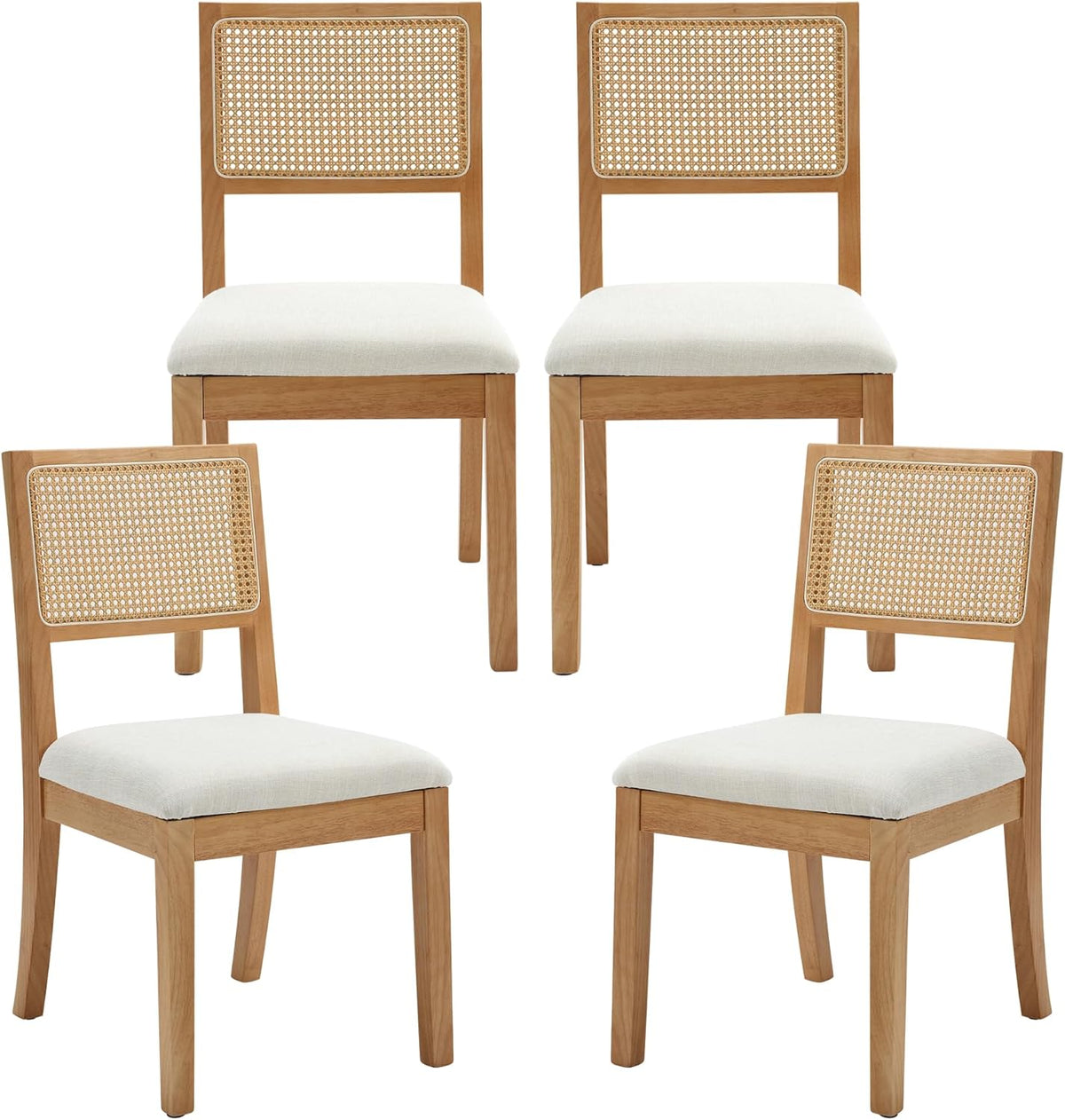 Westice Rattan Dining Chairs Set of 4, Farmhouse Natural Dining Room Chairs with Upholstered