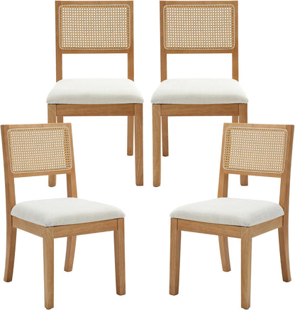 Westice Rattan Dining Chairs Set of 4, Farmhouse Natural Dining Room Chairs with Upholstered