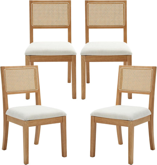 Westice Rattan Dining Chairs Set of 4, Farmhouse Natural Dining Room Chairs with Upholstered